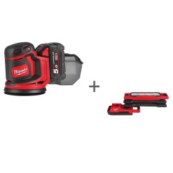 Аккумуляторная эксцентриковая шлифовальная машина Milwaukee M18 BOS125-502B + Аккумуляторный светодиодный фонарь Milwaukee с изменяемым углом наклона M18 ABL-0 в подарок!