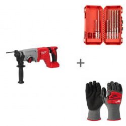 Аккумуляторный перфоратор Milwaukee M18 BLHACD26-0X + Набор буров M2™ 7 пр. + Перчатки с защитой от ударов Impact в подарок!