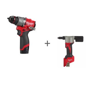 Аккумуляторная дрель-шуруповерт Milwaukee M12 FUEL FDD2-202X + Заклепочник Milwaukee M12 BPRT-0 в подарок!