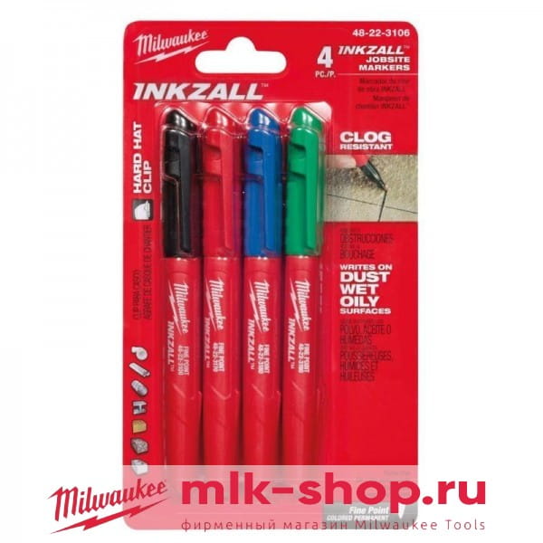 Набор маркеров Milwaukee INKZALL 4 (Синий/Красный/Зеленый/Черный)