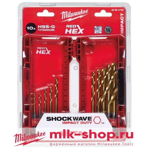  сверл по металлу Milwaukee Shockwave HSS-G Tin Red Hex (10шт .