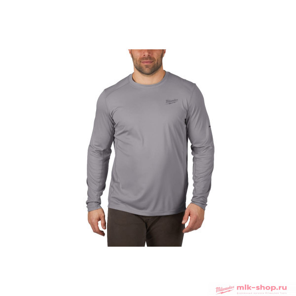 Тёплая рубашка нательная (ЛОНГСЛИВ) с длинными рукавами Milwaukee серая WWLSG-XL