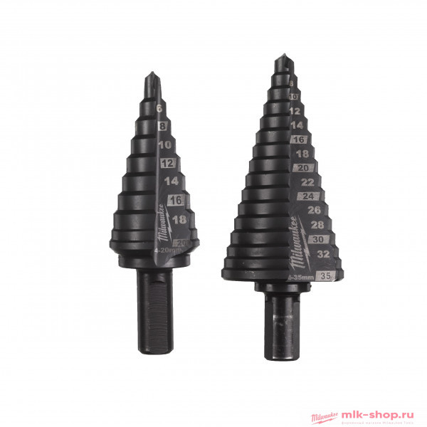 Сверла ступенчатые Milwaukee кобальтовые с покрытием AlCrN набор 2ед. (4-20/6-35мм) Cobalt step drill set Сверла ступенчатые Milwaukee кобальтовые с покрытием AlCrN набор 2ед. (4-20/6-35мм) Cobalt step drill set