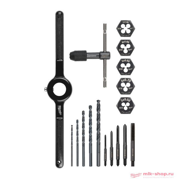 Метчики и плашки метрические Milwaukee набор 17ед. с рукояткой Hex-LOK™ 2-в-1