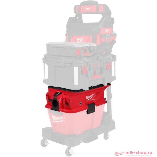 Аккумуляторный пылесос для воды и сухого мусора Milwaukee M18 FUEL F2VC23LG2-0 , 26 л, 199 мбар, 3267 л/мин, класс L, 2x18 В, 4 колеса, HEPA H13, PACKOUT